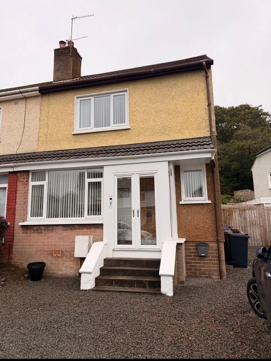 Yellow roughcast renewed in a light dry dash, before we started