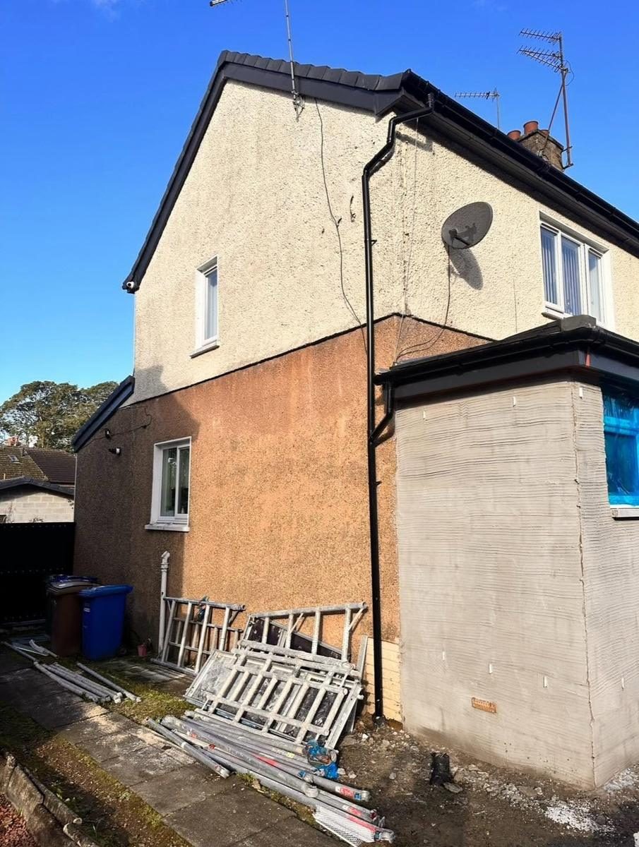 New porch and rear extension, whole house re-dashed, during the work