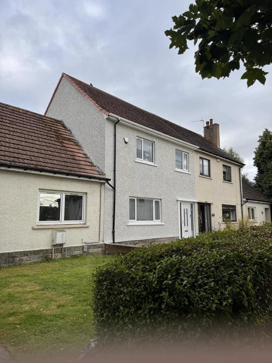 Cream and red roughcast renewed in white dash, finished