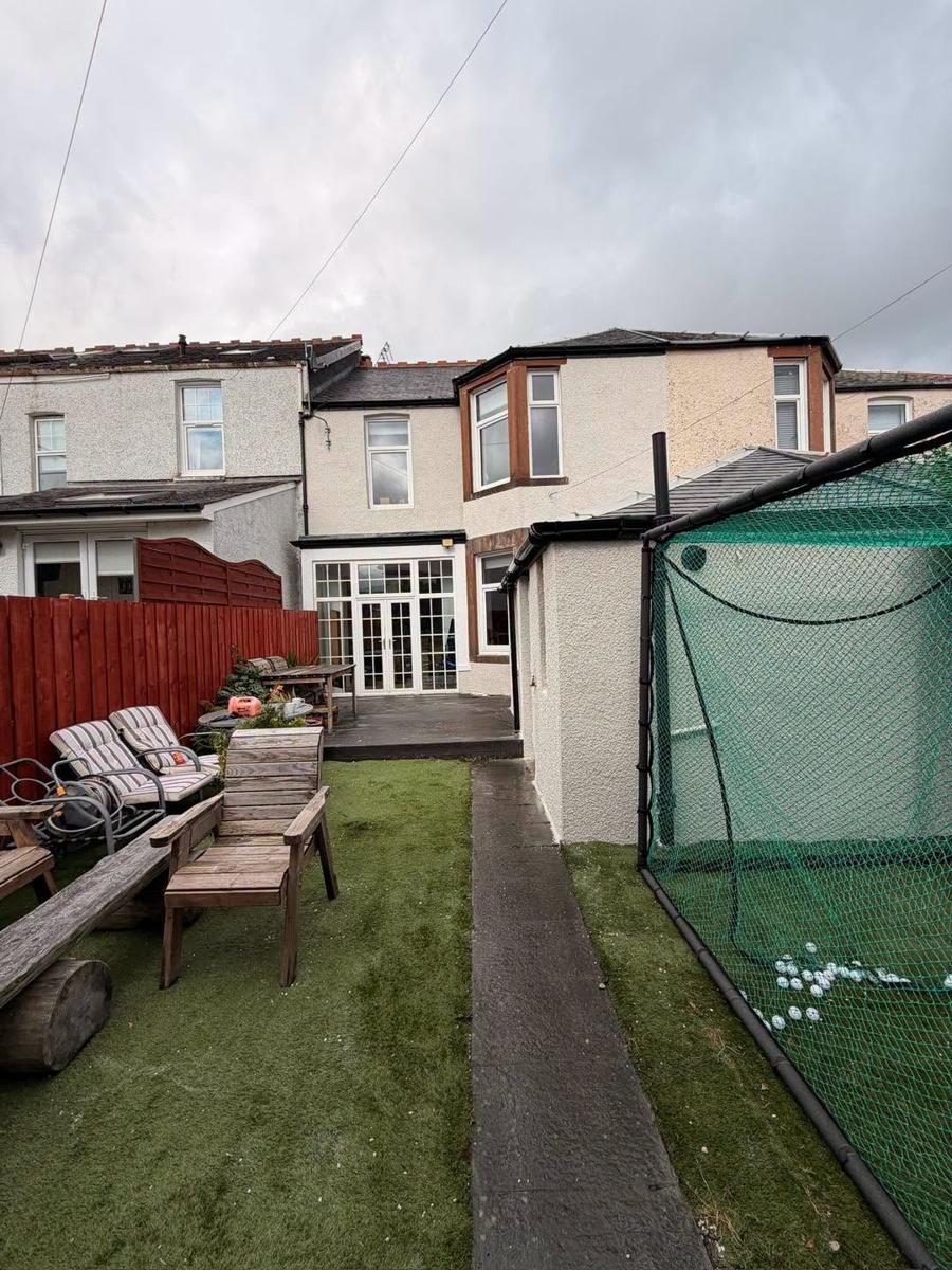 Rear elevation of a terrace rendered, finished