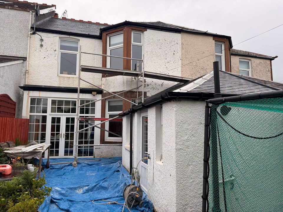 Rear elevation of a terrace rendered, before we started