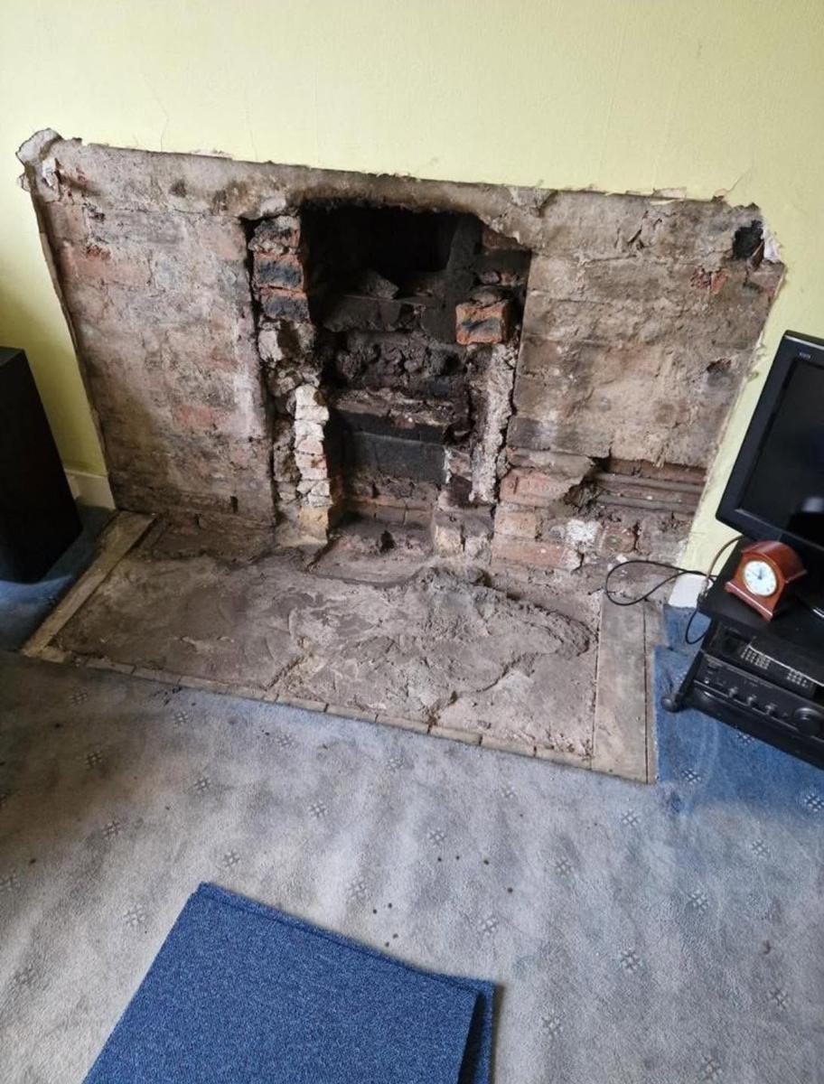 Opened chimney breast boarded and skimmed, before we started